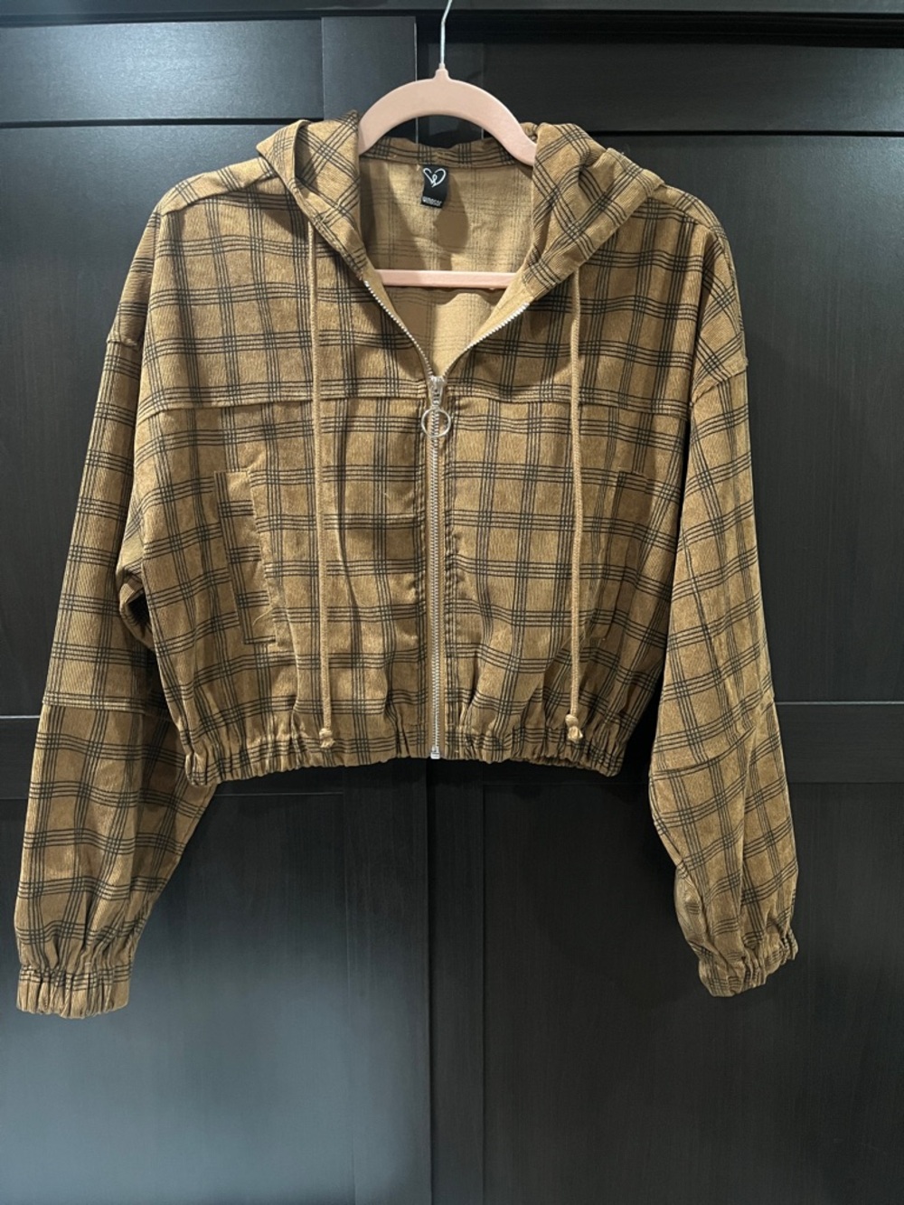 Windsor Cropped Plaid Hooded Jacket - Brown